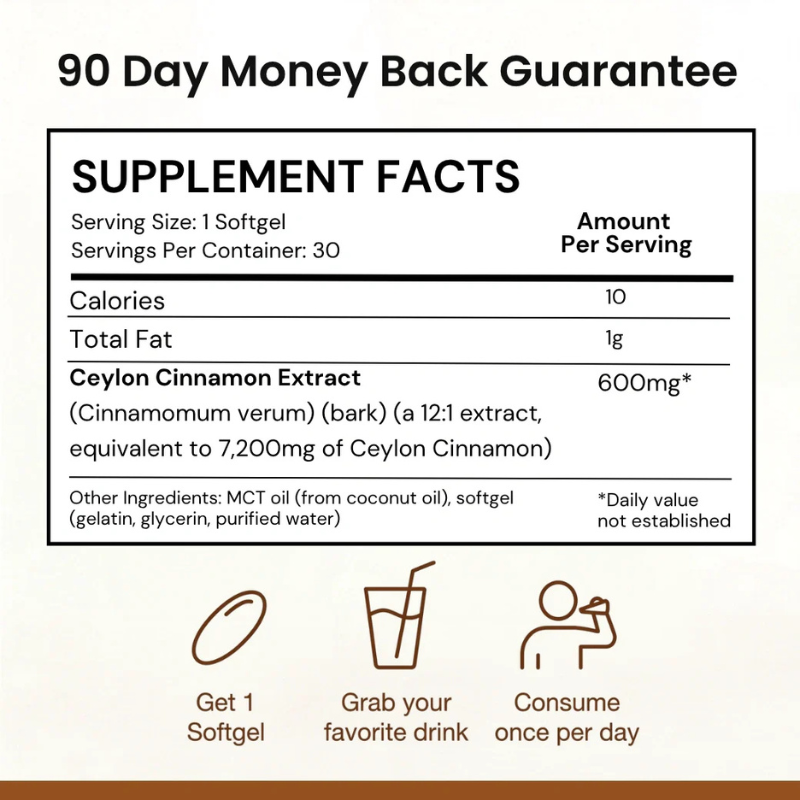 Ceylon Cinnamon 7200mg Equivalent with MCT Oil